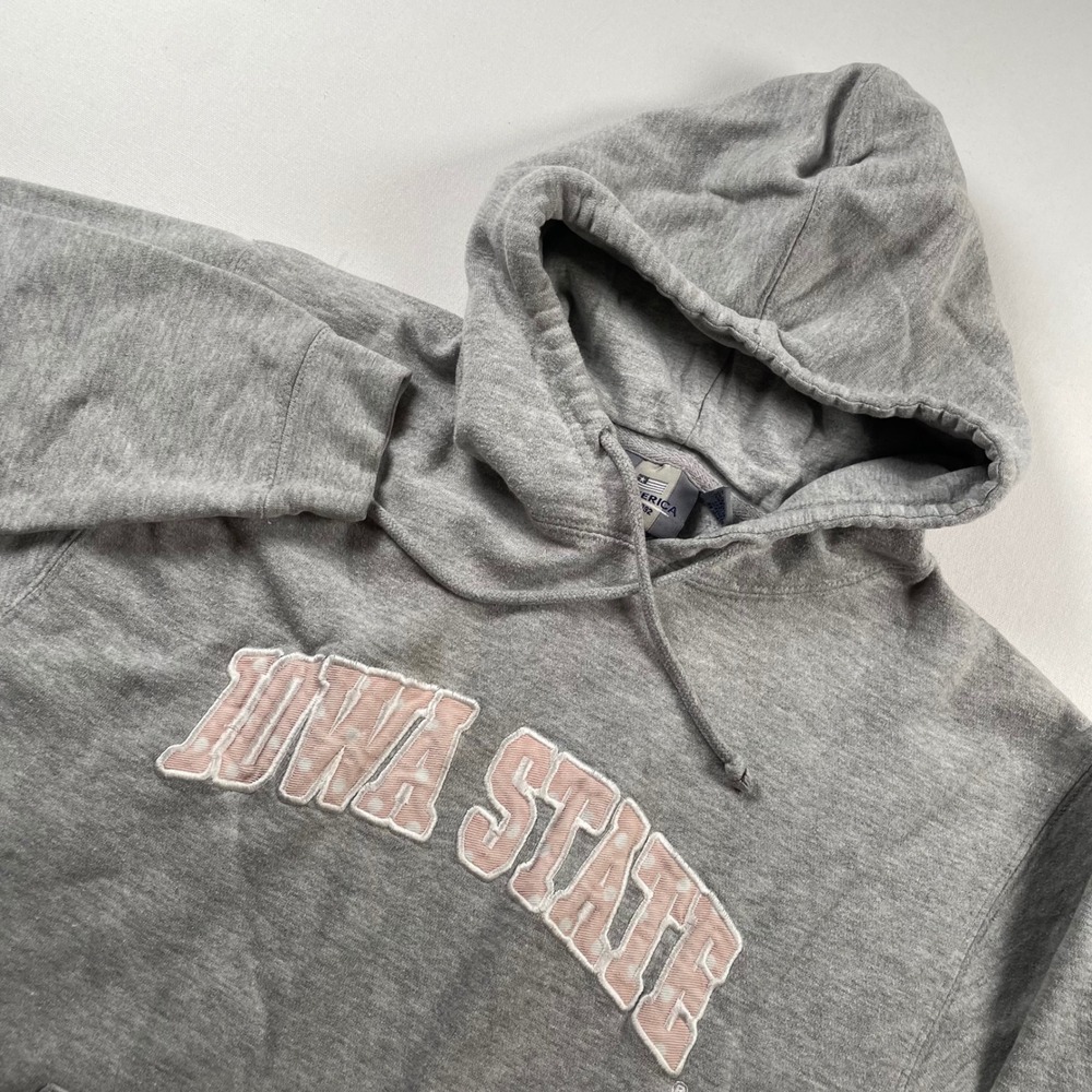 J. America Iowa State University Hoodie Gray Pink Polka Dot Applique Small